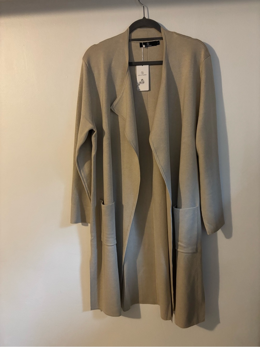 Light Beige Open-Front Long Cardigan Sweater size L NWT